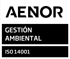 Logotipo de AENOR de certificación de gestión ambiental ISO 14001.